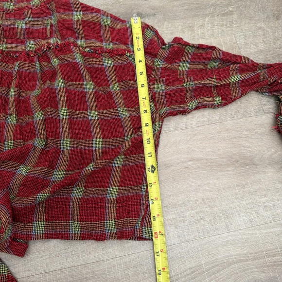 We The Free Red and Green Plaid Wrap Blouse - Picture 7 of 11